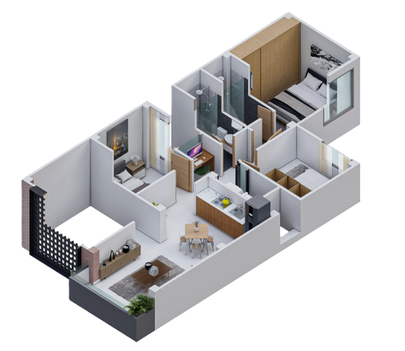 Plano Arquitectónico Apartamento 3 (62.74 m2) - Casa Tipo 7
